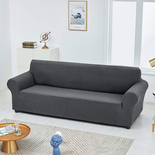 Soffaöverdrag för 3-sits soffa, stretchbar, med elastisk kant (Kolgrå)