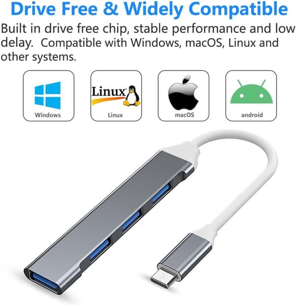 USB 3.0 Hubi, 4 Porttia, Type-C Laite - Harmaa