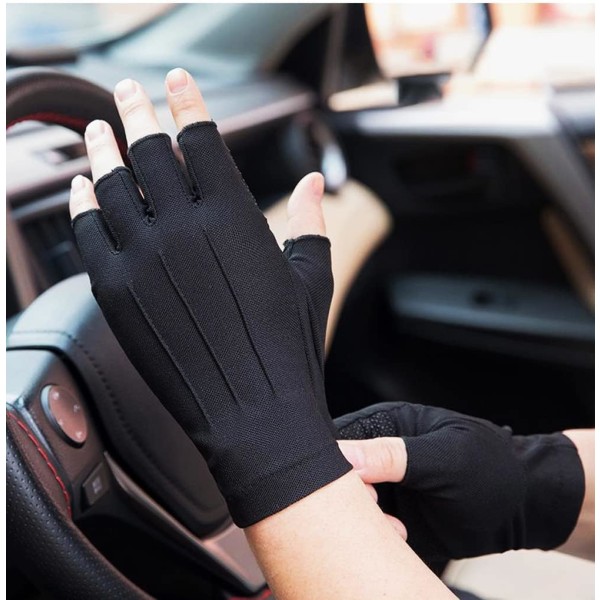 (Svart)Män Fingerless Driving Handskar Solskydd Anti-Slip Glo