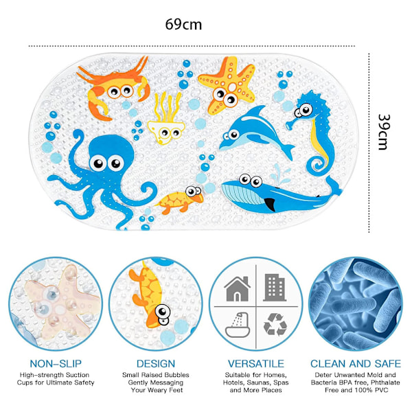 Tegneserie badematte, sklisikker badekarmatte med sugekopp dusjmatte