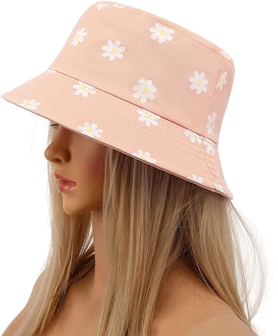 Pinkfarvet Bucket Hat til kvinder, vendbar solhat til piger