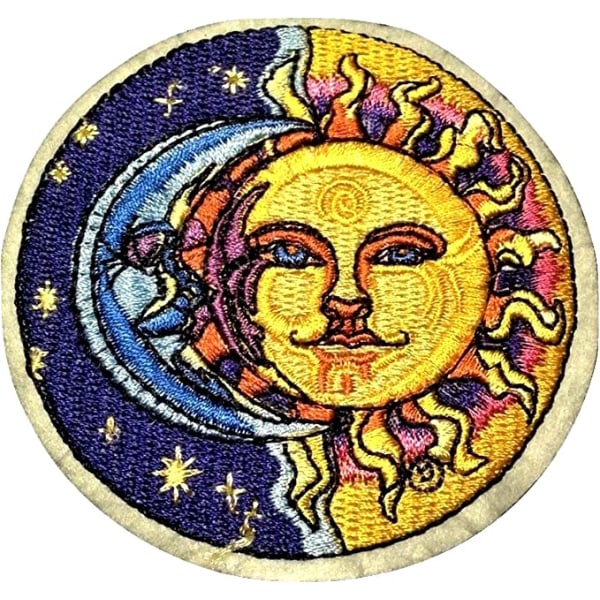 Patch Broderad Applikation Sol Måne och Stjärnor Mönster - påstrykning sid