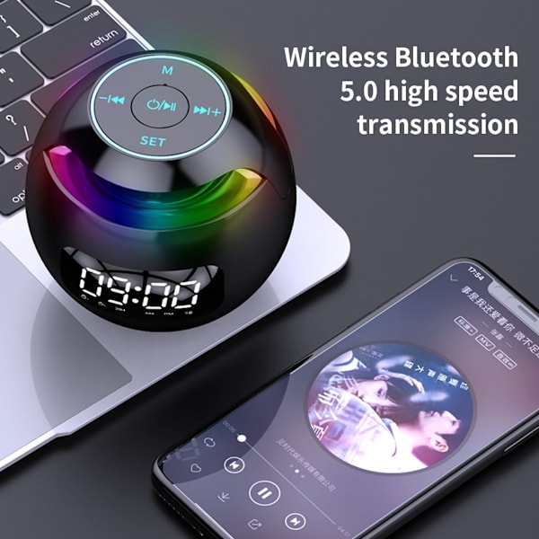 Bluetooth-kompatibel 5.0 højttaler med LED digital vækkeur
