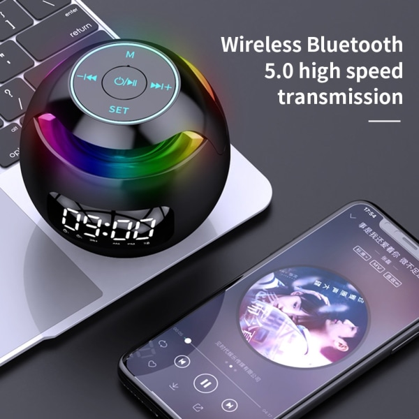 Bluetooth-kompatibel 5.0-høyttaler med LED digital vekkerklokke
