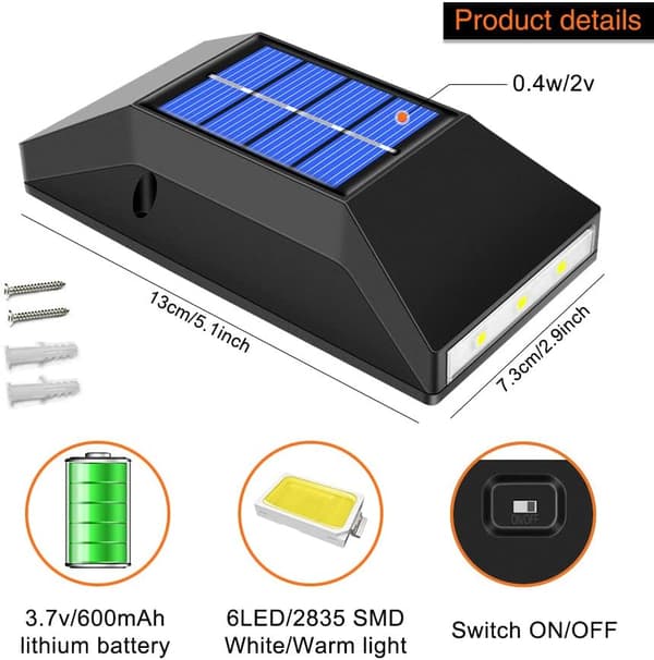 Aurinkovalot ulkotiloihin, 2 kpl Led-ulkoseinävalaisin IP6