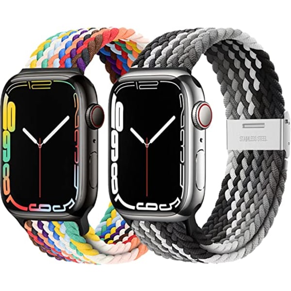 Two piece elastic woven strap (rainbow and black and white, excl