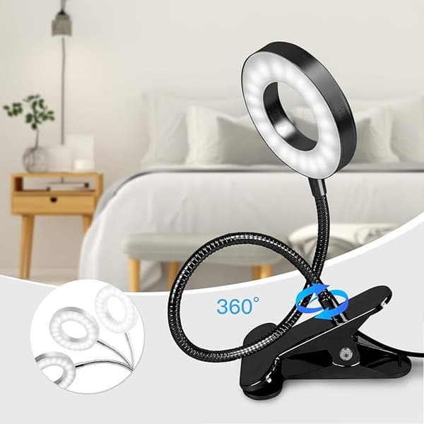 Sort, 48 LED-klips skrivebordslampe, 360° fleksibel, klips-på læselampe