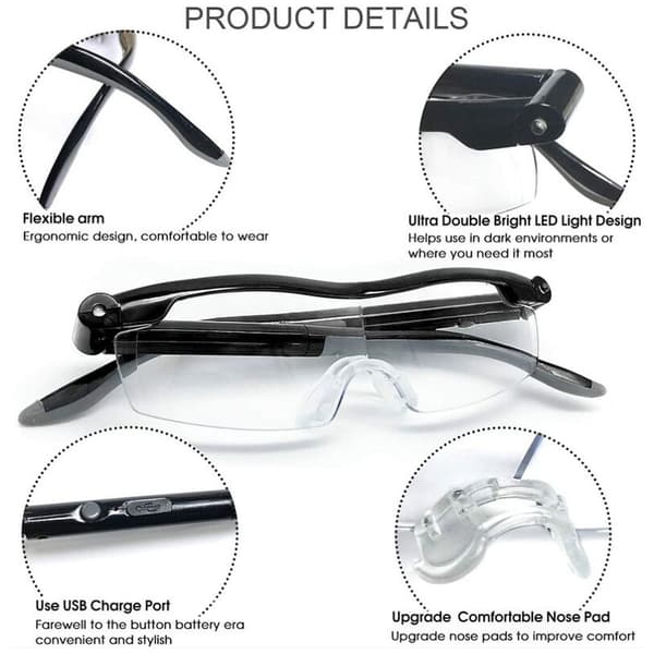 Forstørrelsesglas med 2 LED-lys, Forstørrende Front Headset H