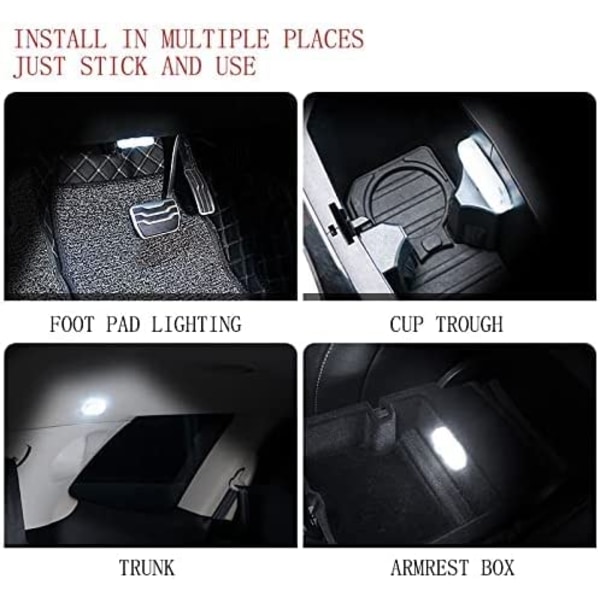 4 kpl lämpimän valkoista langatonta LED-valoa auton sisätiloihin, auton LED-li