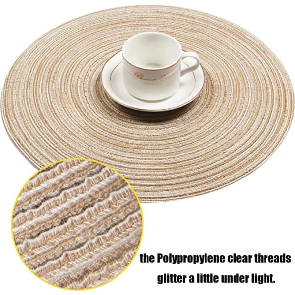 Set med 6 runda vävda bordsunderlägg i bomullsgarn 38 x 38 cm (Beige), tvättbara runda bordsunderlägg, H