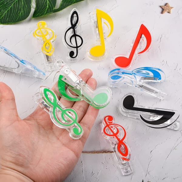 Sæt med 20 gennemsigtige plastik musiknoteklemmer til sider og noder