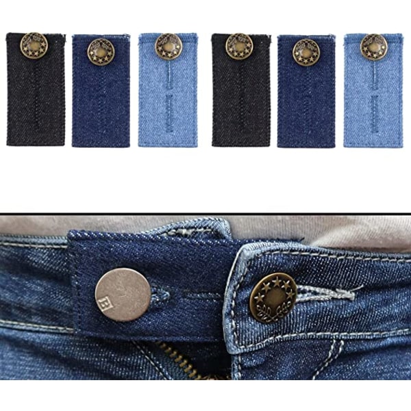 Belteforlenger for jeans og bukser, sett med 6, midjeforlenger opp t