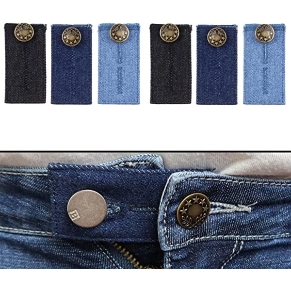 Belteforlenger for jeans og bukser, sett med 6, midjeforlenger opp til 5 cm