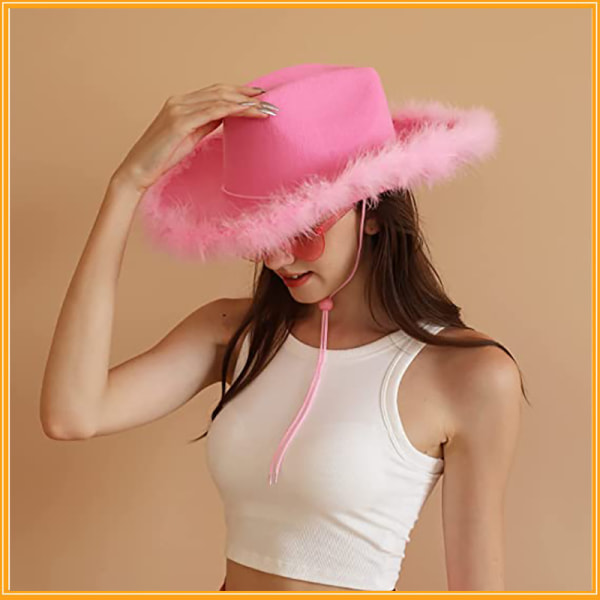 1 Svart Cowgirlhatt Med Fjäderboa Fluffig Fjäderkant Adu