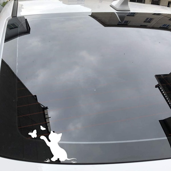 2 stk (Sort, Hvid) Kat Bilsticker Sjove Køretøjs Dekal Bilsticker
