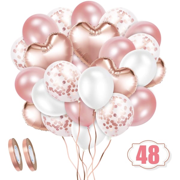 Alla hjärtans dag hjärtat roséguld ballonger, 48 stycken roséguld