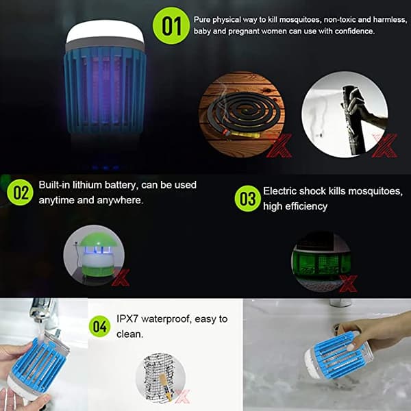 Aurinkopaneelittomalla LED-aurinkolampulla, hyttystenkarkotin UV-valolla