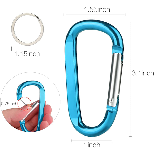 6 stk. Multi-farvet karabinhage Caribeaner Clip, 3\" Stor Aluminium D R