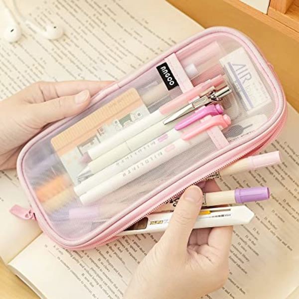 （pink）Gitternet Pensel Etui med Lynlås Klar Makeup Farve P