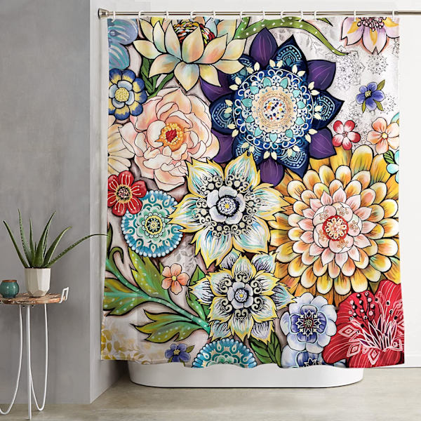 Boho Blommig Duschdraperi Paisley Fancy Bohemian 72x72 tum