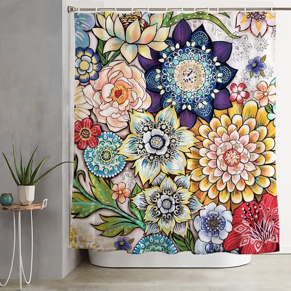 Boho Blommig Duschdraperi Paisley Mönster Bohemisk 180x180cm Polyester