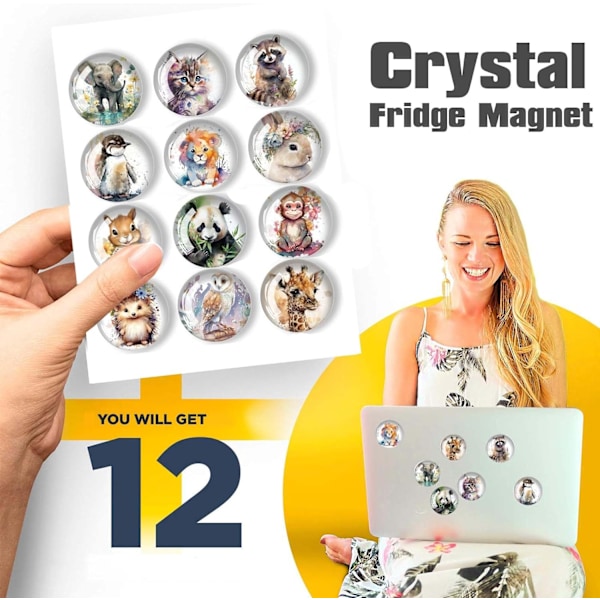 (30 mm) 12 eläimen jääkaappimagneetti, 3D-jääkaappimagneetti, litteä magneetti, magneettitaulun magneetti, valkotaulun magneetti