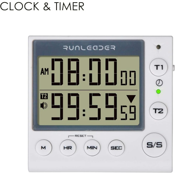 2-kanals timer med ur - køkkenur - alarmur - digital min