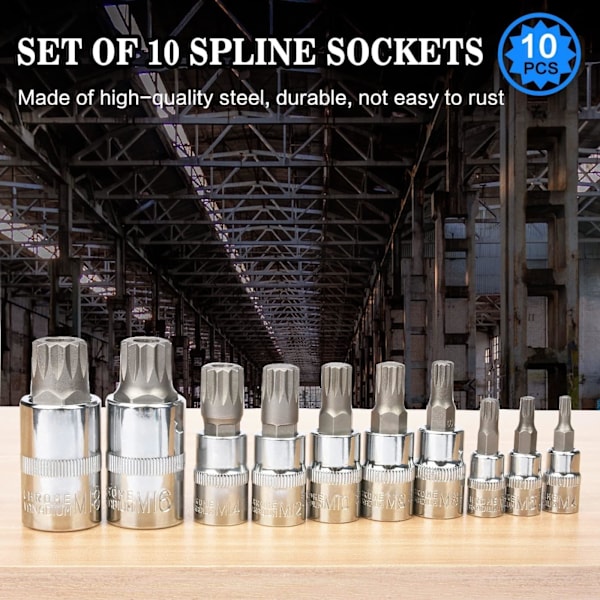 10-delt stiksæt - Triple Square Bit - M4 / M5 / M6 / M8 / M9 / M10 / M12 / M14 / M16 /