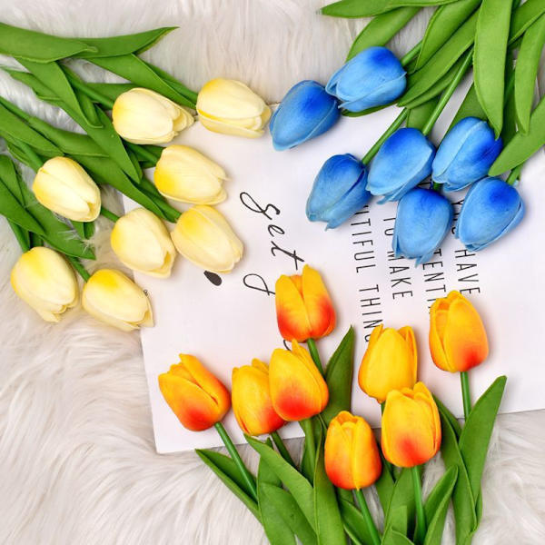 24 blandade färger tulpaner simulerade blommor bröllop hem mini pu