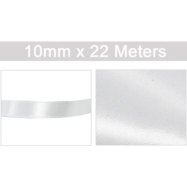 Vitt Satängband 10mm x 22m, Satängband för Presentinslagning, S