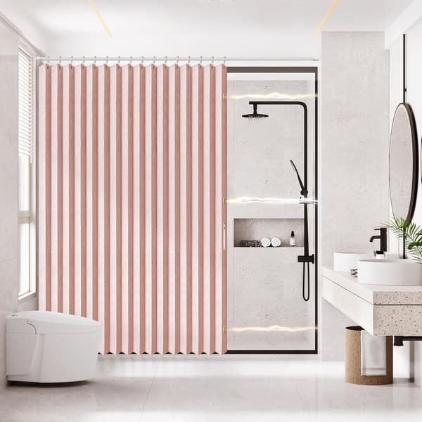 2026 Duschdraperi Magnetiska Vikbara Duschdraperier Tyg Polyester Vattentäta Duschdraperier (Rosa, 77\" B x 72\" L)