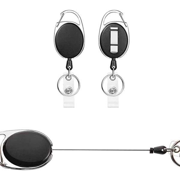 Retractable Badge Holder, 2 Pcs(Black) Retractable Key Holder, W