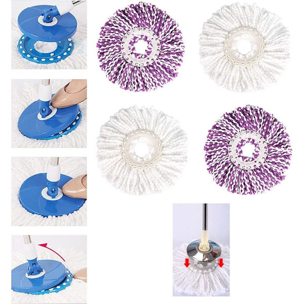 4 stk. Spin Mop-hode Mop-hode Mop-hoder Mikrofiber Erstatning