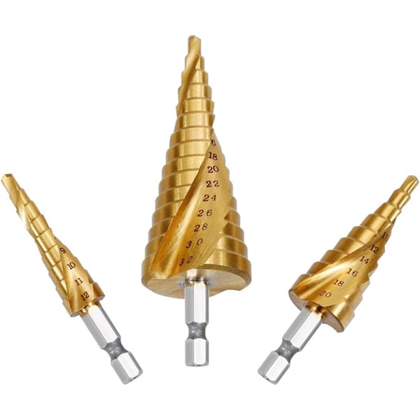 3PCS Forsenker Bor Bit Trinn Bit, HSS Rustfritt Stål, 4-12/2