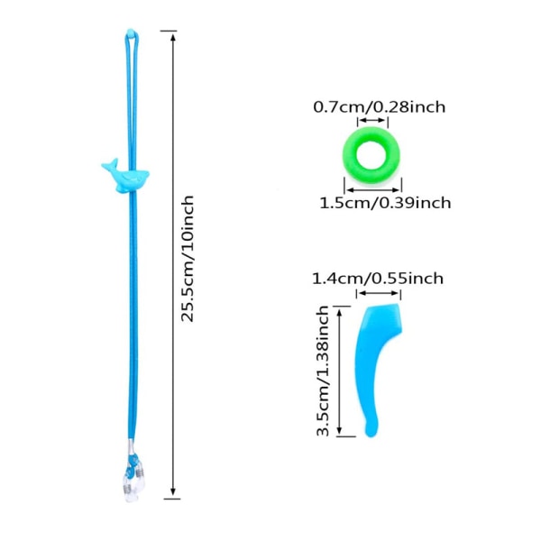 12 stk. Brillebånd til barn og 6 par silikonøre kroker, justerbare brilleremmer for barn