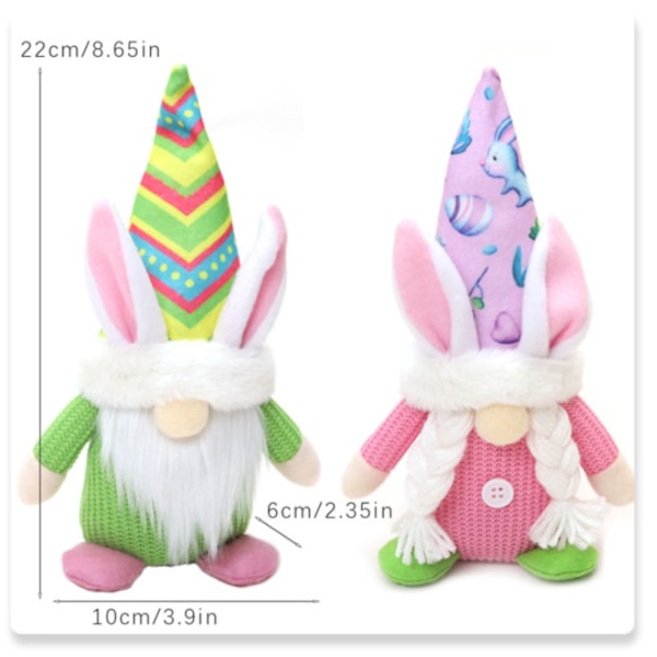 2 stk. Påskeharegnomer, Håndlagde Plysj Vår-nisse Påske Gnome Dekor