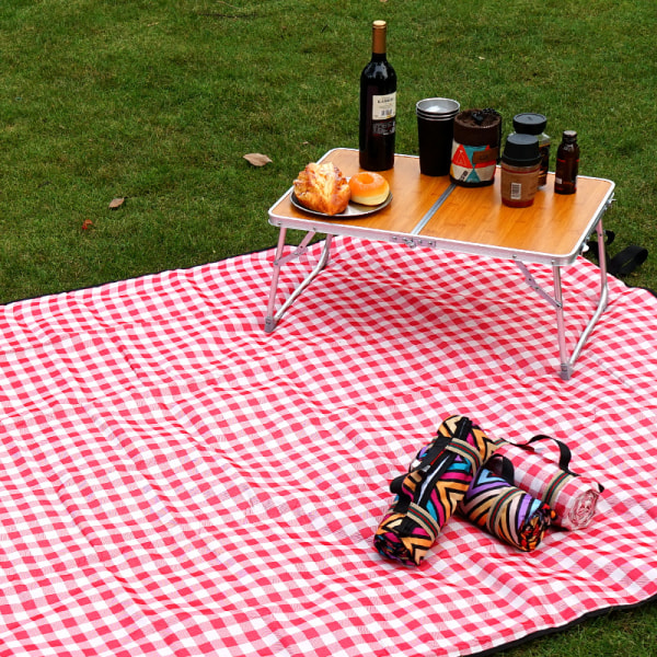 100*150CM Röd och vit rutig picknickfilt - - Fuktbeständig