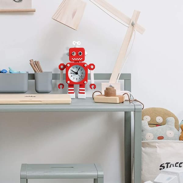 Röd Vit Robot Väckarklocka, Rostfritt Stål Tyst Växklklocka