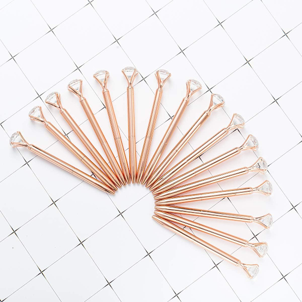 Set med 16 roséguldfärgade diamantkulspetspennor, kontorsmaterial, julklapp