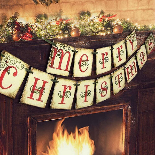 Glædelig Jul Banner - Vintage Juledekorationer Indendørs Til