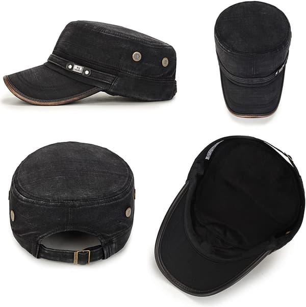 Flat Top Cap, Bomull Baseball Cap, Klassisk Vanlig Vintage Army Mi