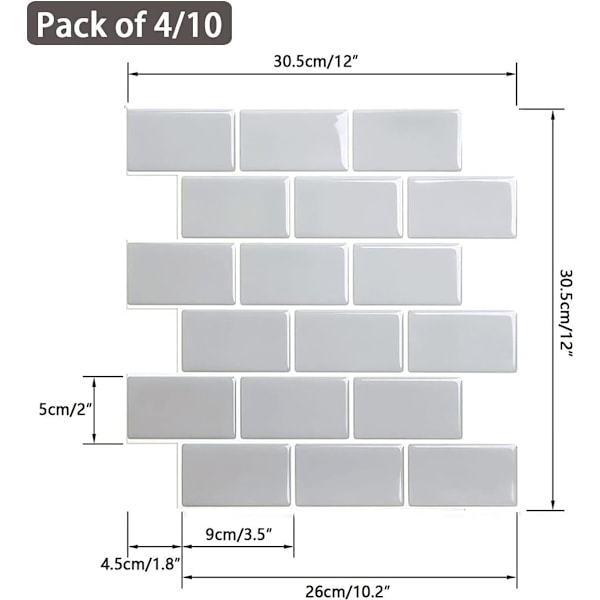Peel and Stick Kakel Backsplash för Kök Vägg, 10-Blad Grå Tunnelbana Kök Backsplash Kakel (12\"×12\")