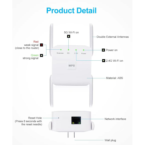 WiFi-förstärkare, WiFi-förstärkare, WiFi-booster, täckning upp till 6500 kvm