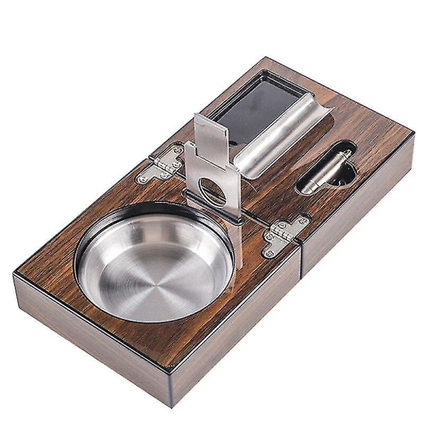 Cigar Ashtray Include Cutter Cuban Wood Square Holder Hole