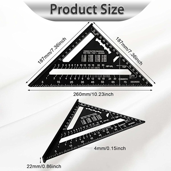 180 mm snickarhörn, aluminiumlegering triangellinjal