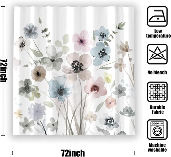 Blomstrete dusjforheng Boho dusjforheng Hvitt dusjforheng 180*180cm Polyester