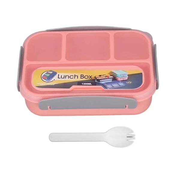 Individuell forseglet matboks for skole, 4 rom, 1300ml, Rosa