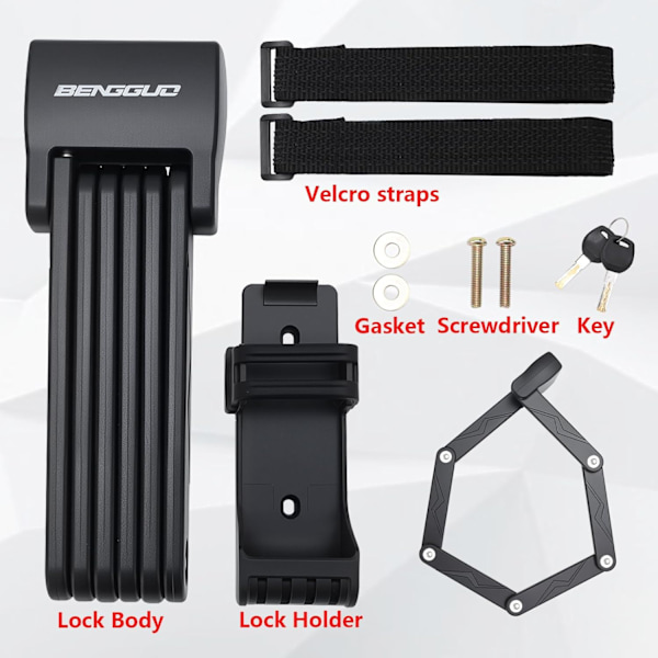 Cykel Lås, Foldbar Cykel Lås med Nøgleholder, Legeringsstål Cykel Lås, Høj Sikkerhed Foldbar Cykel Lås