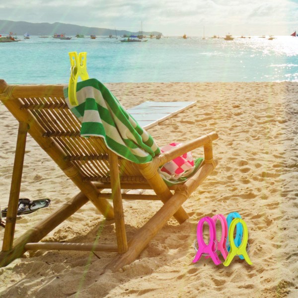 3 stk store flerfarvede strandhåndklædepinde – sikker solseng T