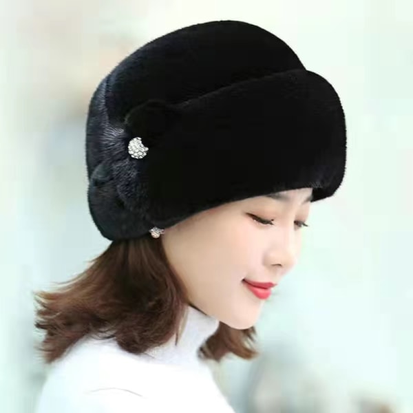 Vinter varm lue myk fluffy faux pels trimmet caps mote være black